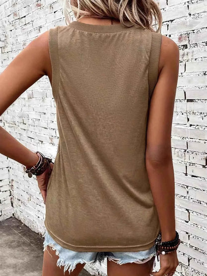 Breathable V-Neck Ribbed-Band Tank Top