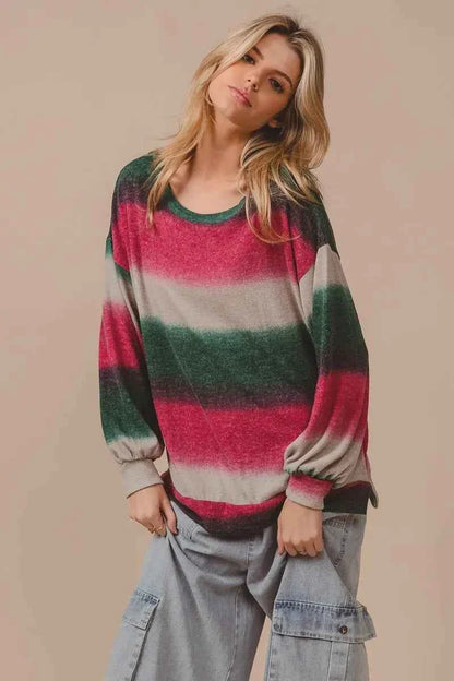 BiBi Striped Gradation Print Knit Top