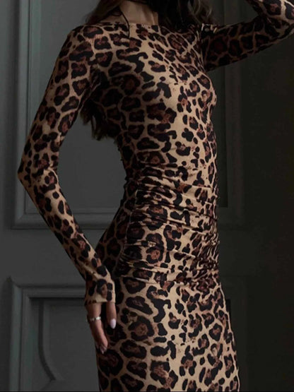 Leopard Print Bodycon Midi Dress