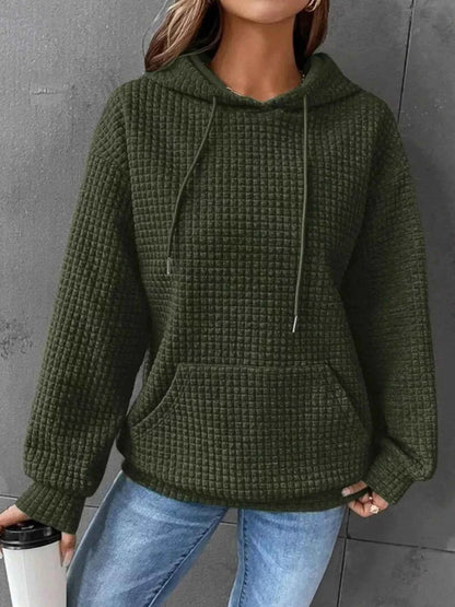 Full Size Textured Kangaroo Pocket Hoodie Plus Size
