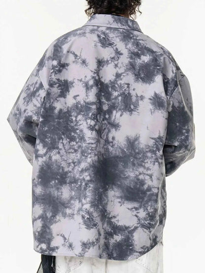Men's Plus Size Tie-Dye Oversized Button-Up Shirt