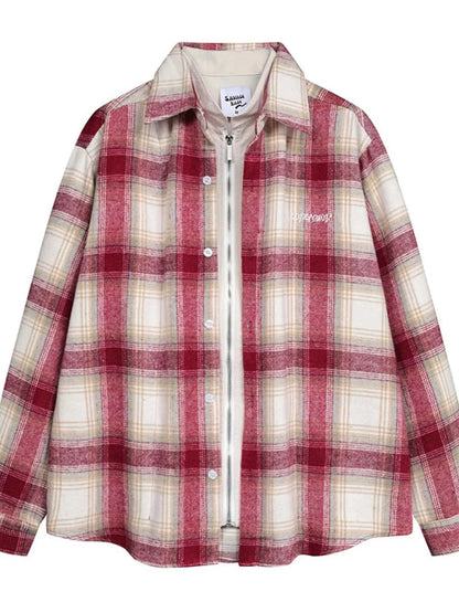 Men's Plaid Button Up Long Sleeve Jacket