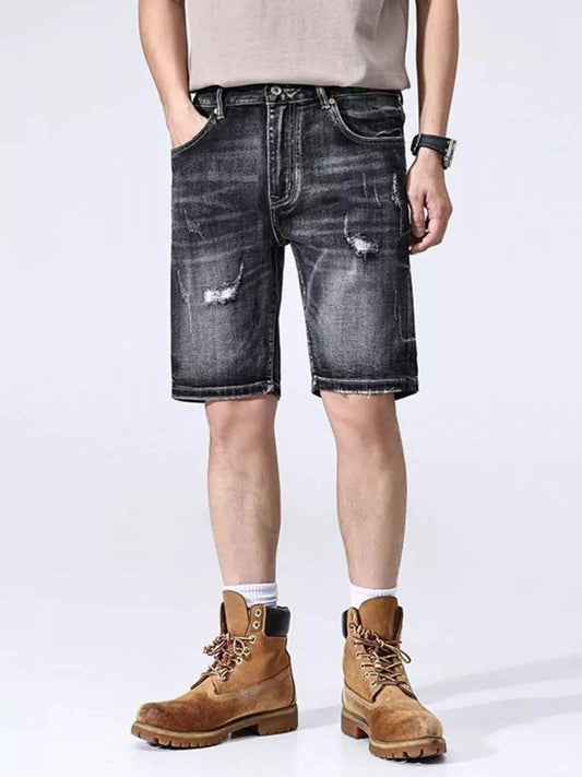 Men's Distressed Wide Leg Denim Shorts