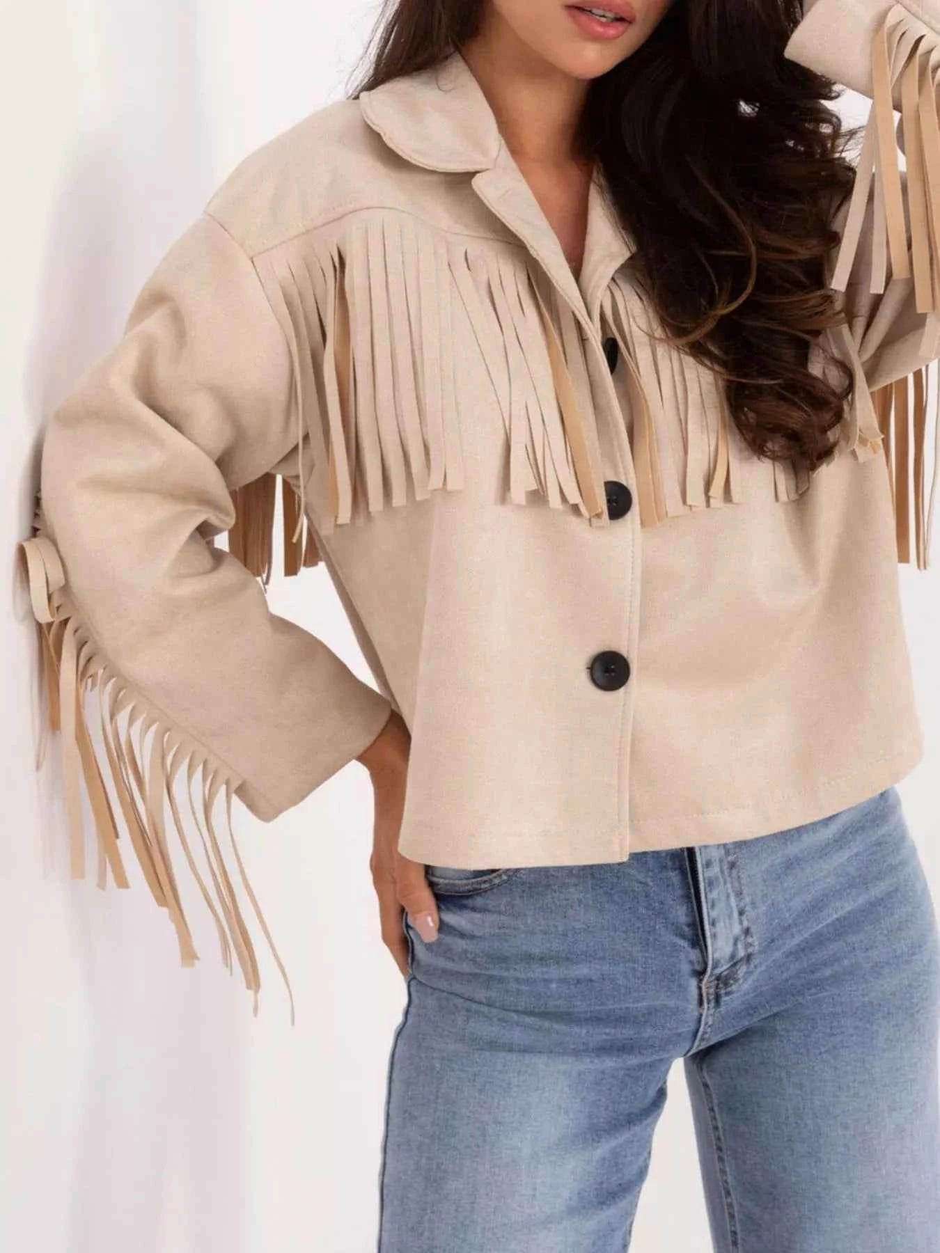 Fringe Button Up Suede Jacket