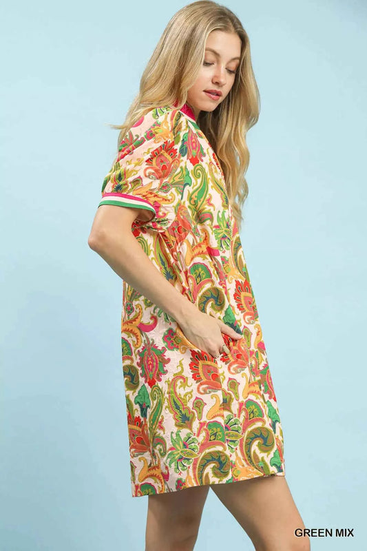 Umgee Jacquard Abstract Print Mini Dress