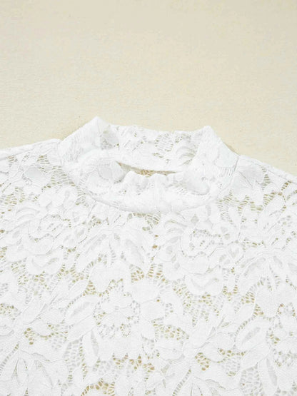 Lace Crochet Bell Sleeve Mock Neck Blouse