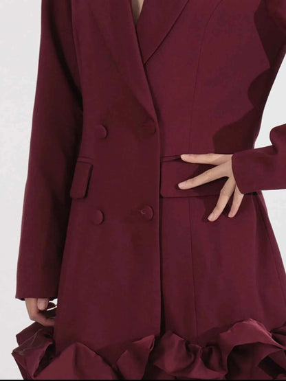 Ruffle Hem Double-Breasted Blazer Dress