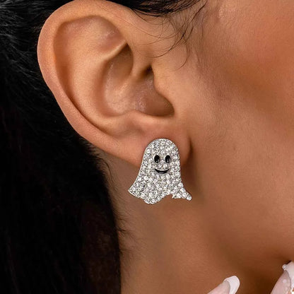 18K Gold-Plated Rhinestone Halloween Ghost Earrings