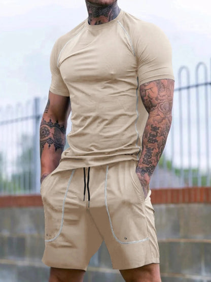 Men's Full Size Round Neck Short Sleeve T-Shirt and Shorts Set Plus Size
