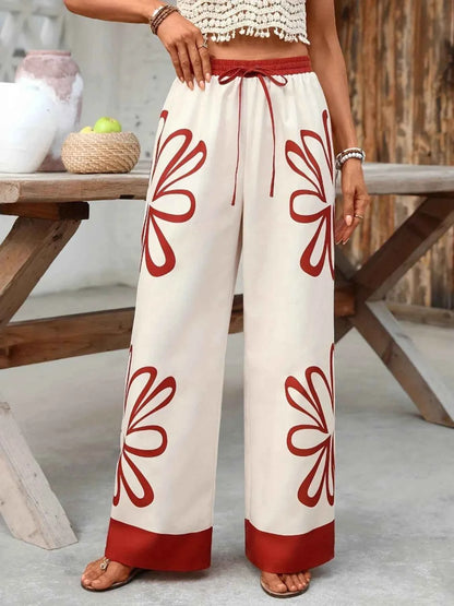 Floral Drawstring Wide Leg Pants