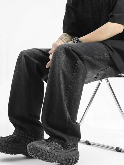 Men's Full Size Washed Wide Leg Drawstring Jeans Plus Size