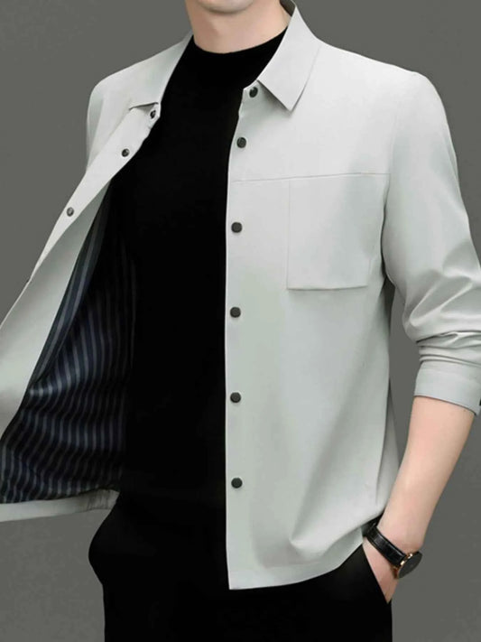 Men's Plus Size Button Up Long Sleeve Jacket