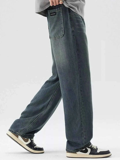 Men's Washed Wide Leg Relaxed Fit Jeans