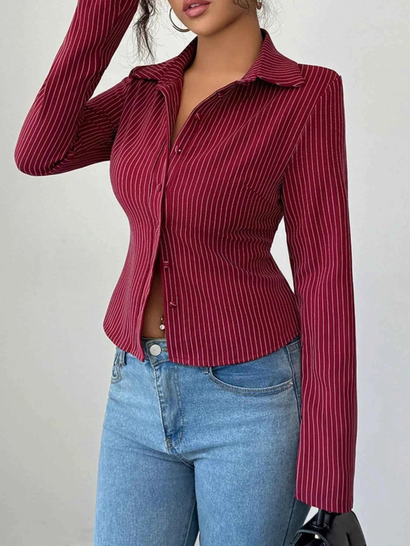 Striped Button-Up Fitted Shirt