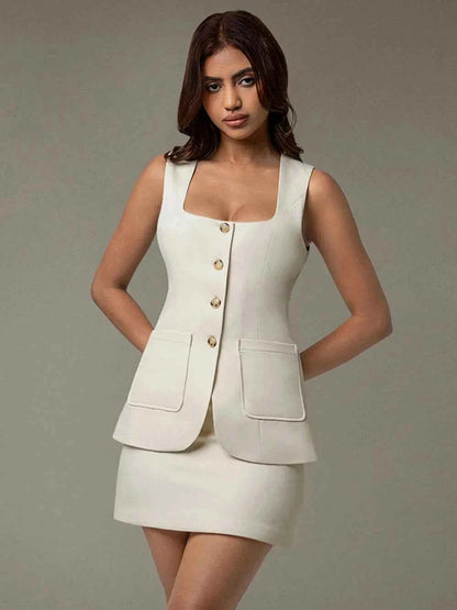 Button Down Sleeveless Top and Skirt Set