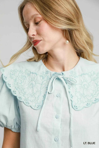 Umgee Tied Collared Short Sleeve Button Down Shirt