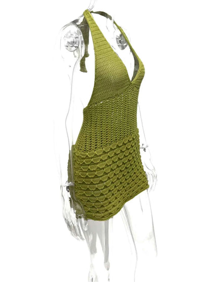 Crochet Halter Neck Sweater Dress