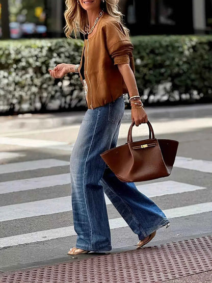 Zip Up Dropped Shoulder Jacket