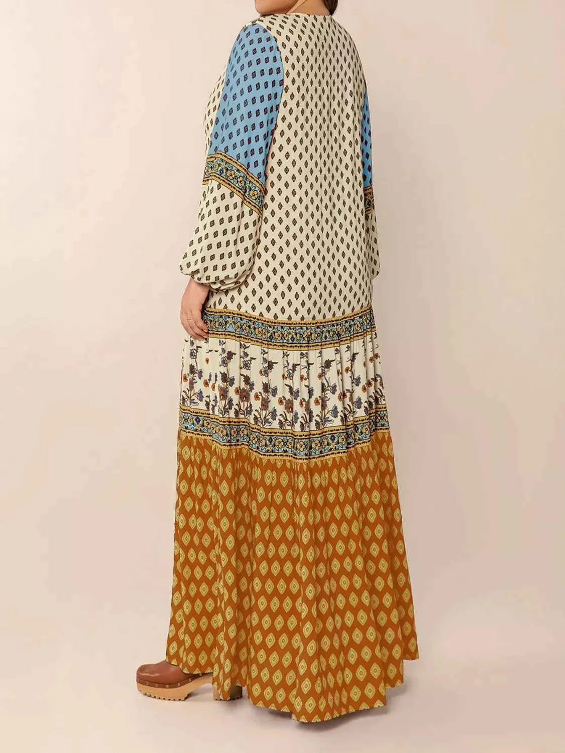 Bohemian Mixed Print Long Sleeve Maxi Dress