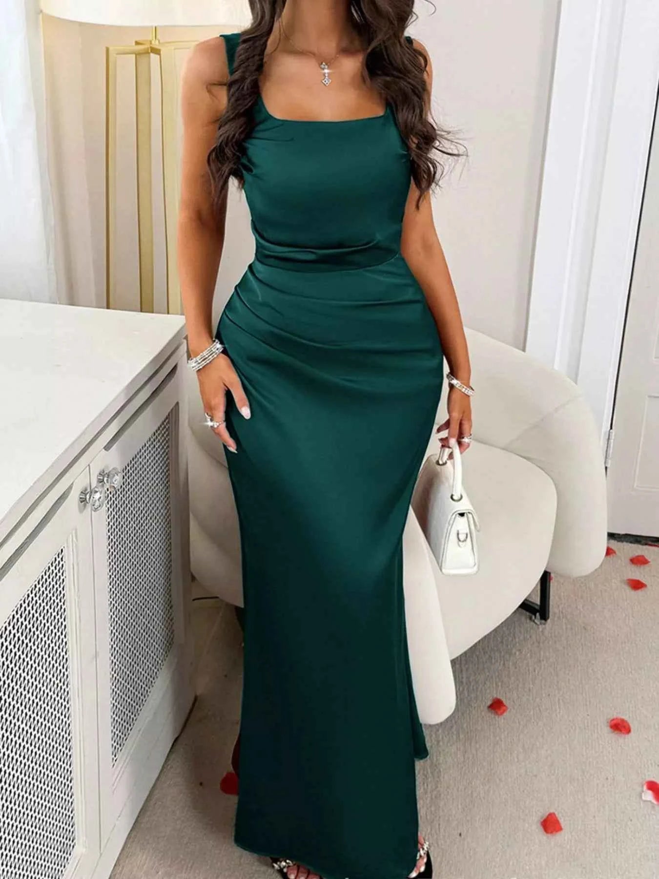 Wide Strap Satin Maxi Dress