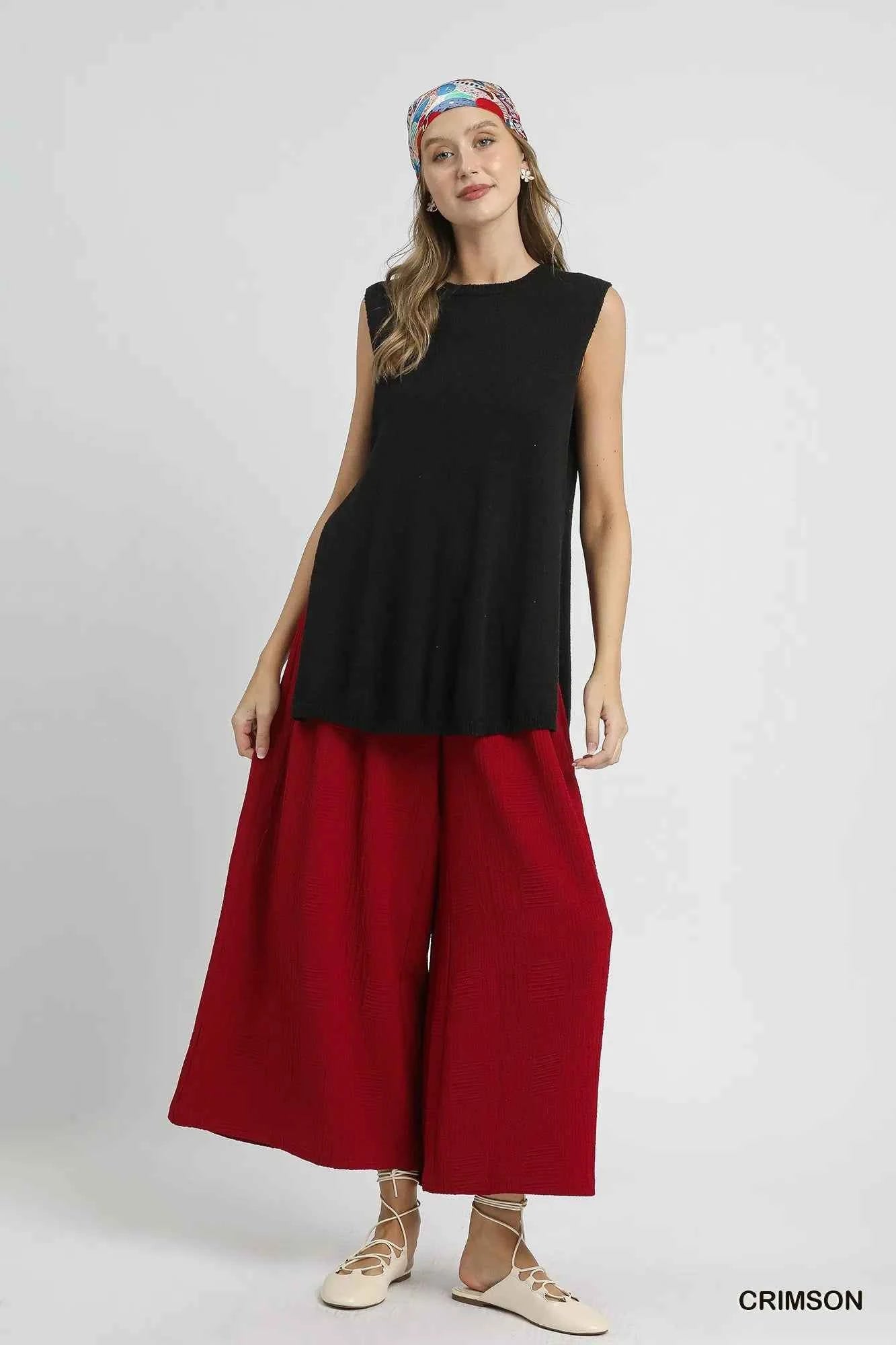 Umgee Elastic Waist Wide Leg Pants
