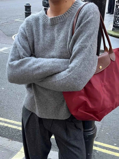 Ribbed Crewneck Drop Shoulder Sweater