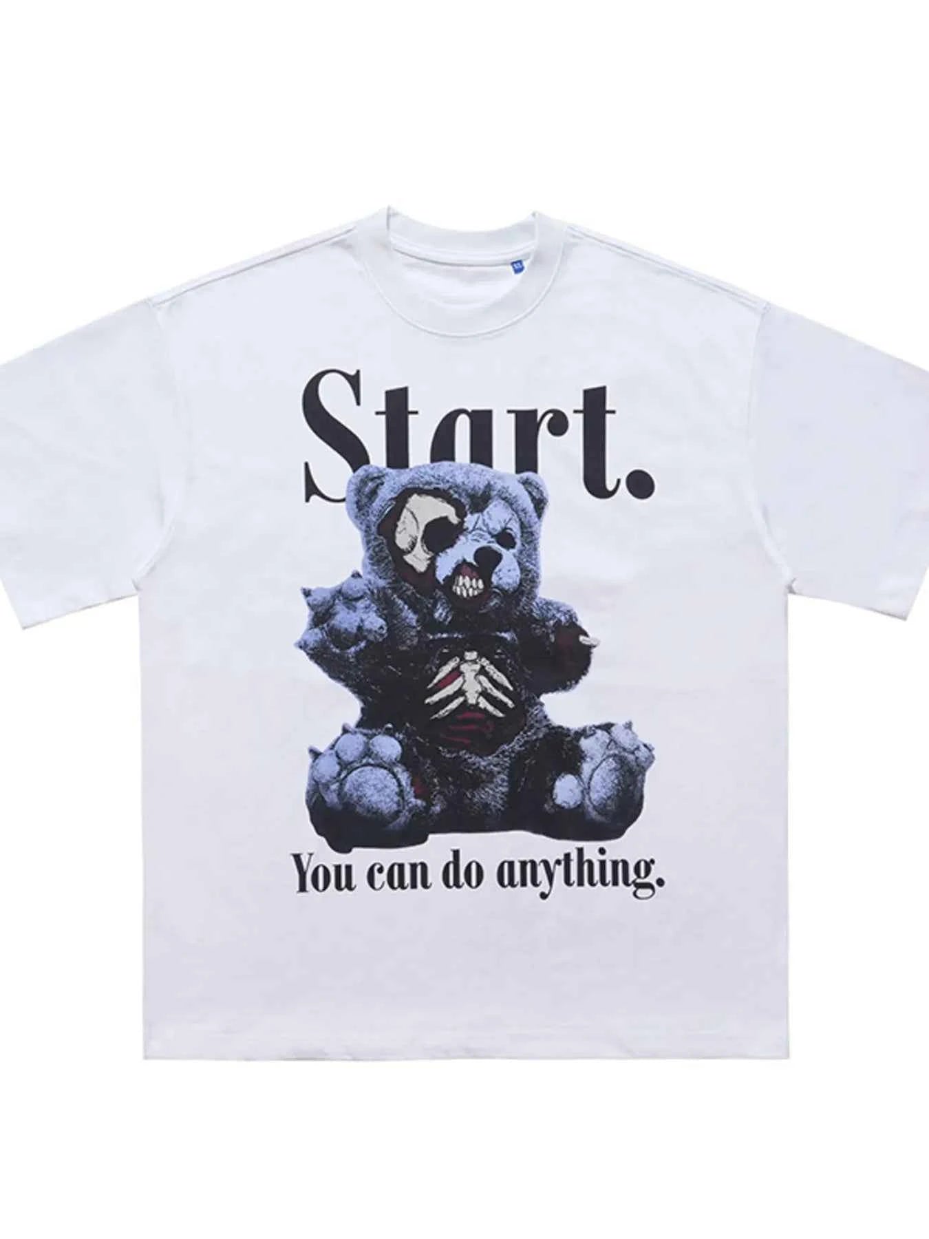 Men's Teddy Bear Graphic Round Neck Oversized T-Shirt