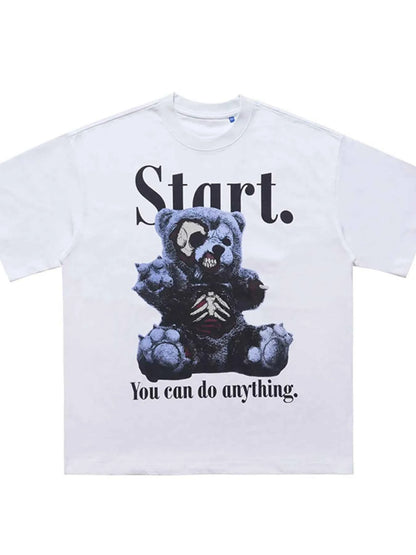 Men's Teddy Bear Graphic Round Neck Oversized T-Shirt
