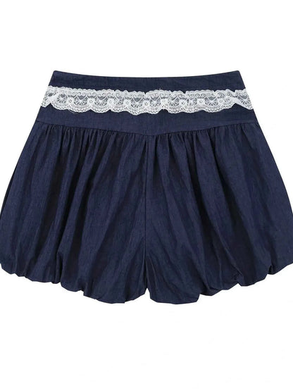 Lace Trim Shorts with Drawstring