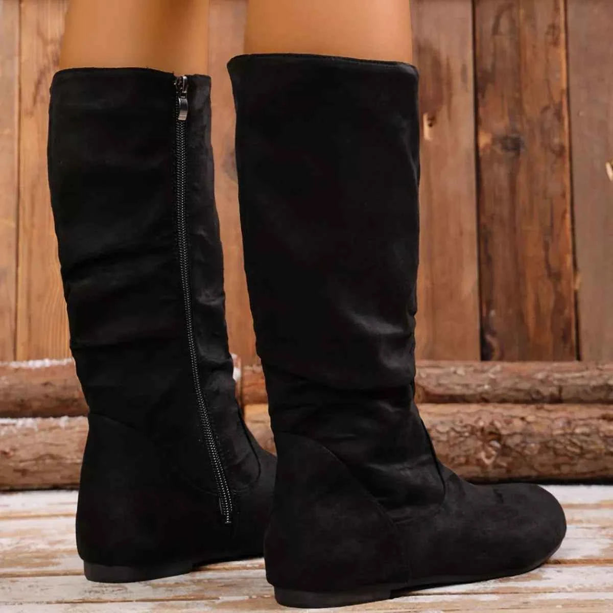 Round Toe Side Zip Boots