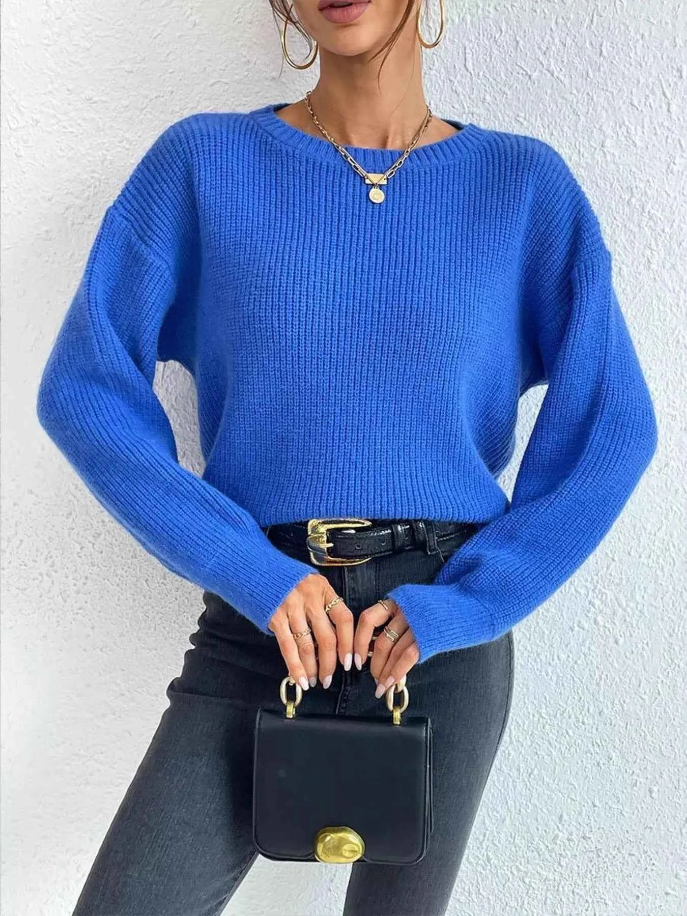 Ribbed Knit Dropped Shoulder Sweater