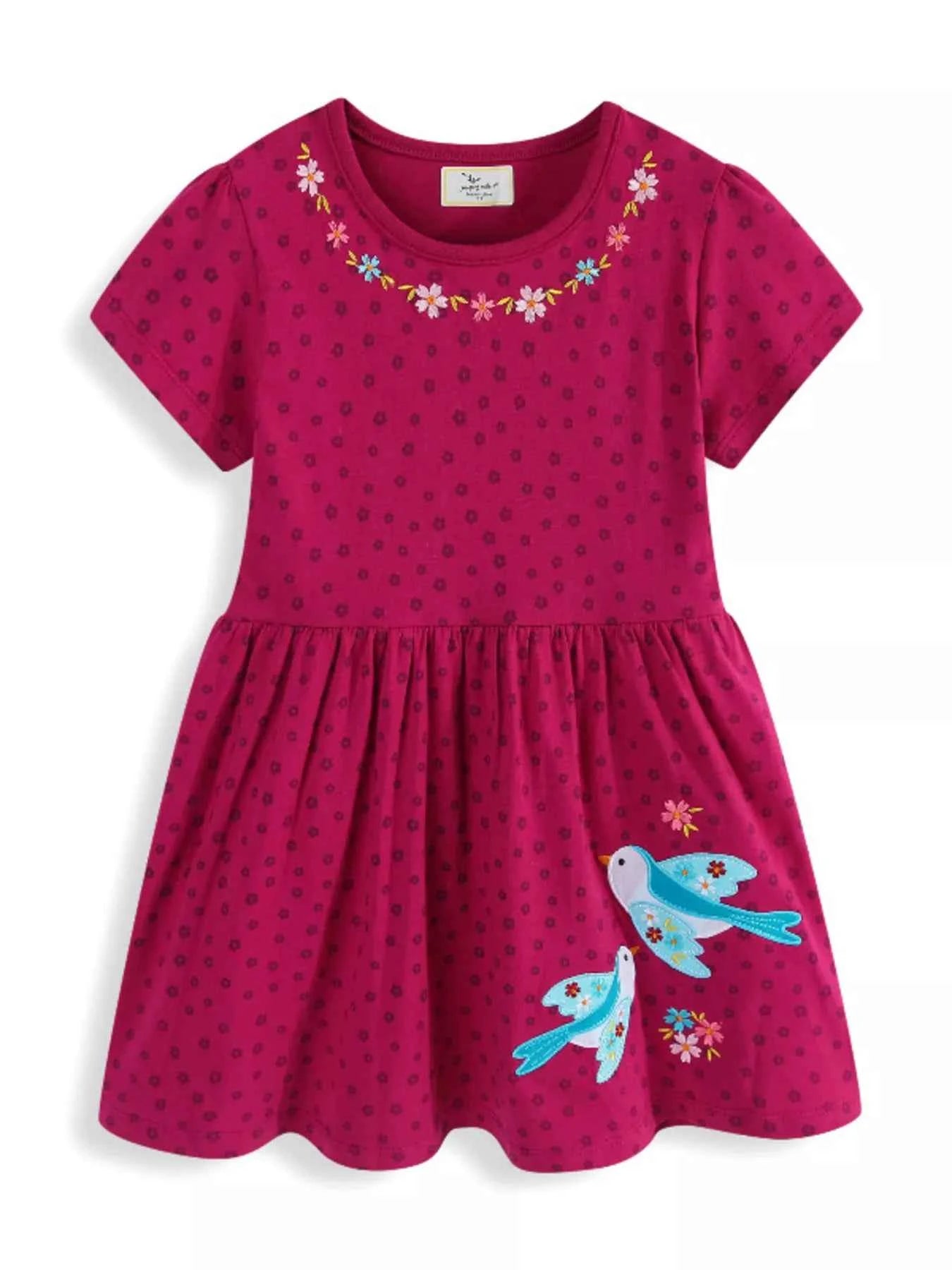 Children's Floral Embroidered Bird Applique Dress
