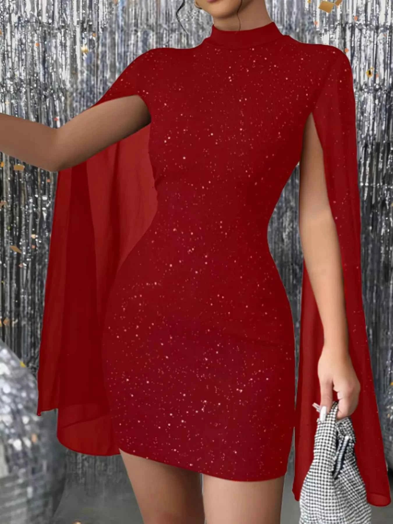 Glitter Cape Sleeve Mini Dress