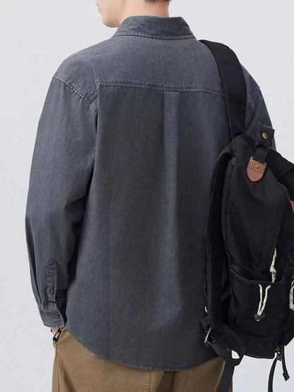 Men's Plus Size Button Up Long Sleeve Denim Shirt