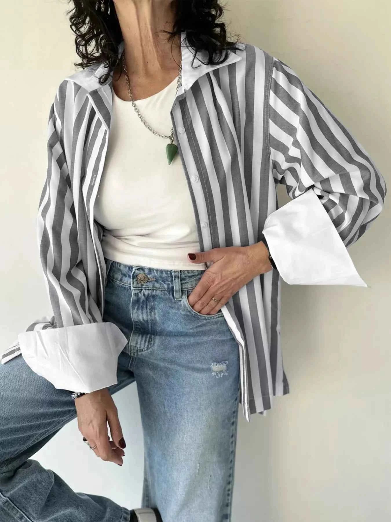 Striped Oversized Button-Up Shirt