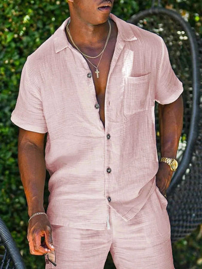 Men's Full Size Button Up Short Sleeve Shirt and Shorts Plus Size