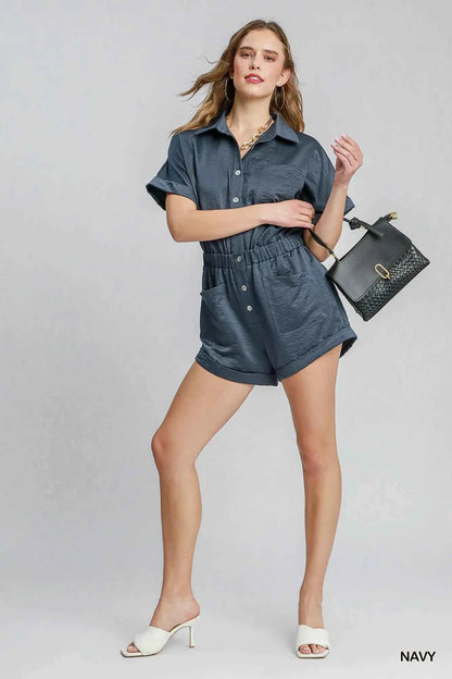 Umgee Button Down Charmeuse Romper