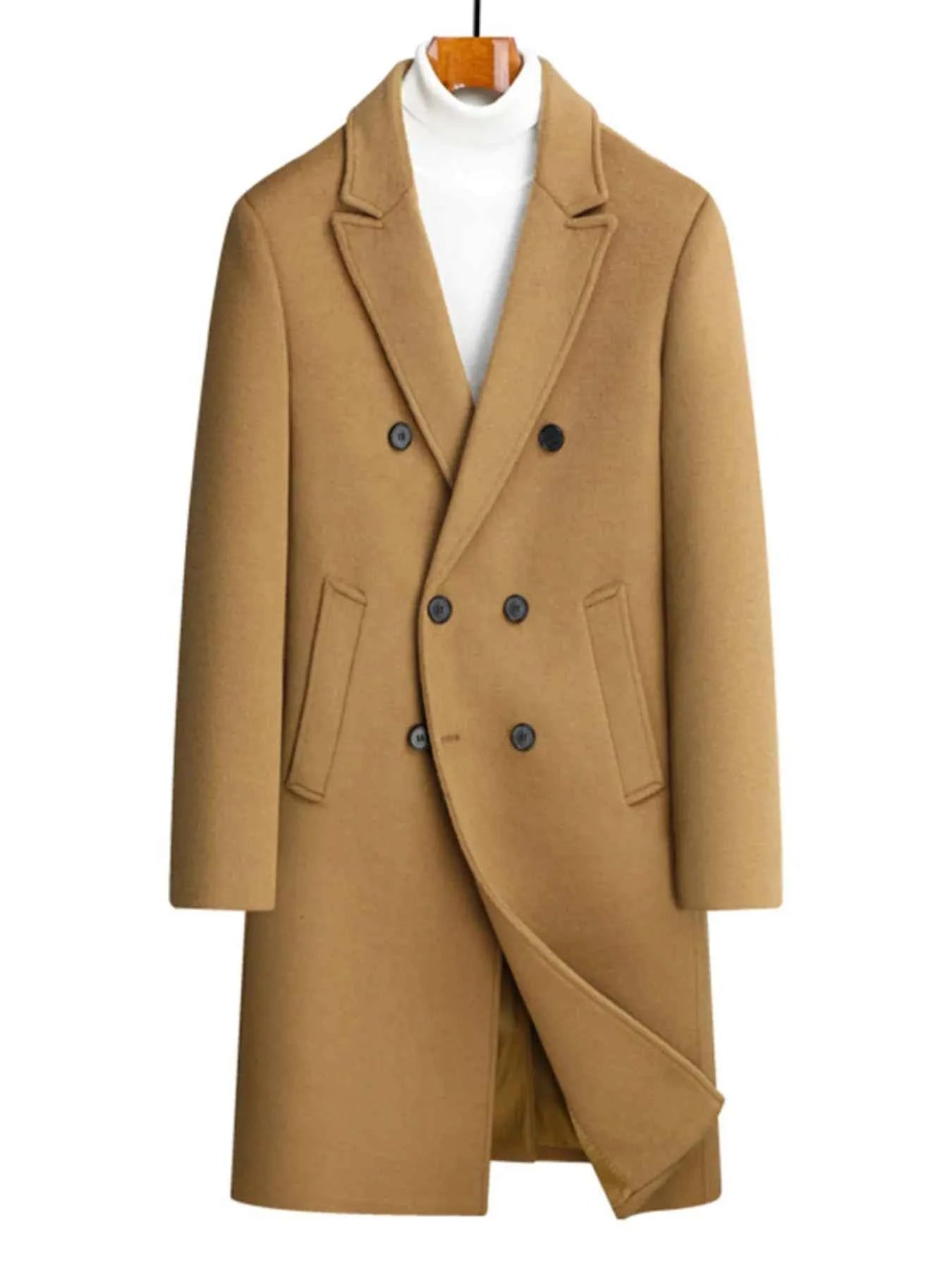 Men's Plus Size Double-Breasted Wool Overcoat