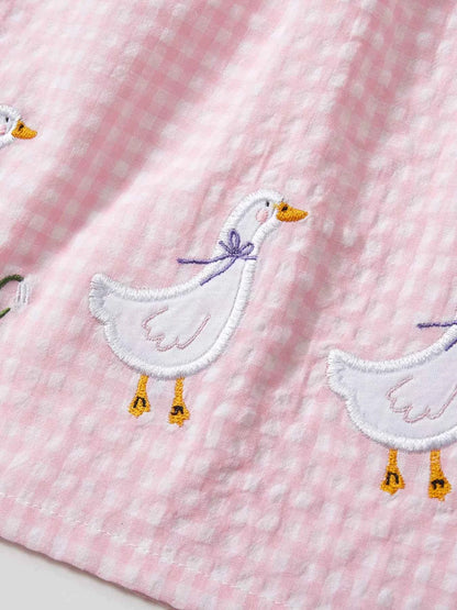 Children's Gingham Goose Embroidered Sleeveless Dress