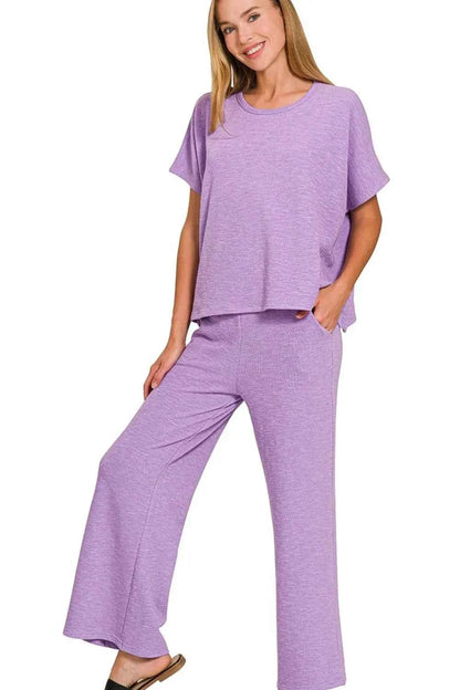 Zenana Cotton Slub Top & Pants Set