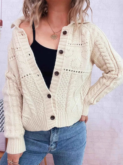 Openwork Cable Knit Button-Up Cardigan