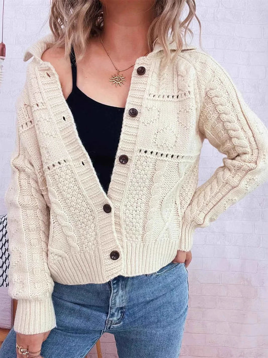 Openwork Cable Knit Button-Up Cardigan