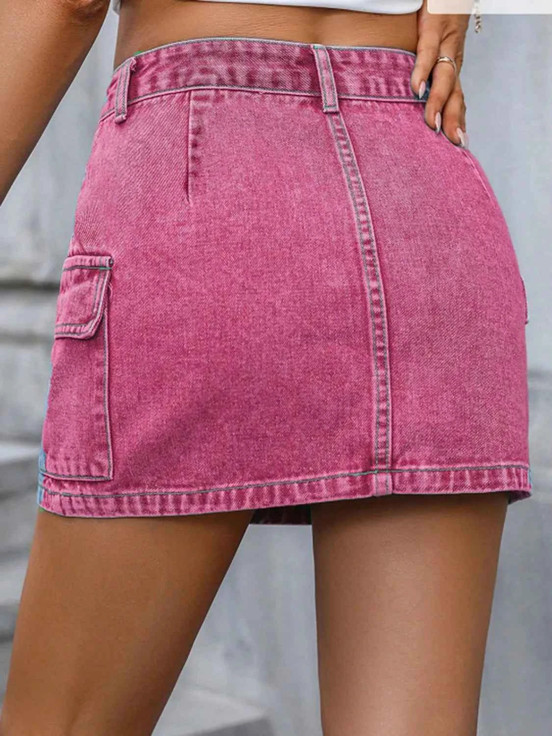 Pocketed Denim Mini Skirt