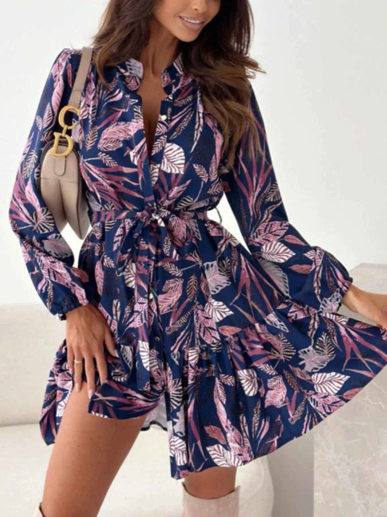 Floral Print Tie Waist Mini Dress