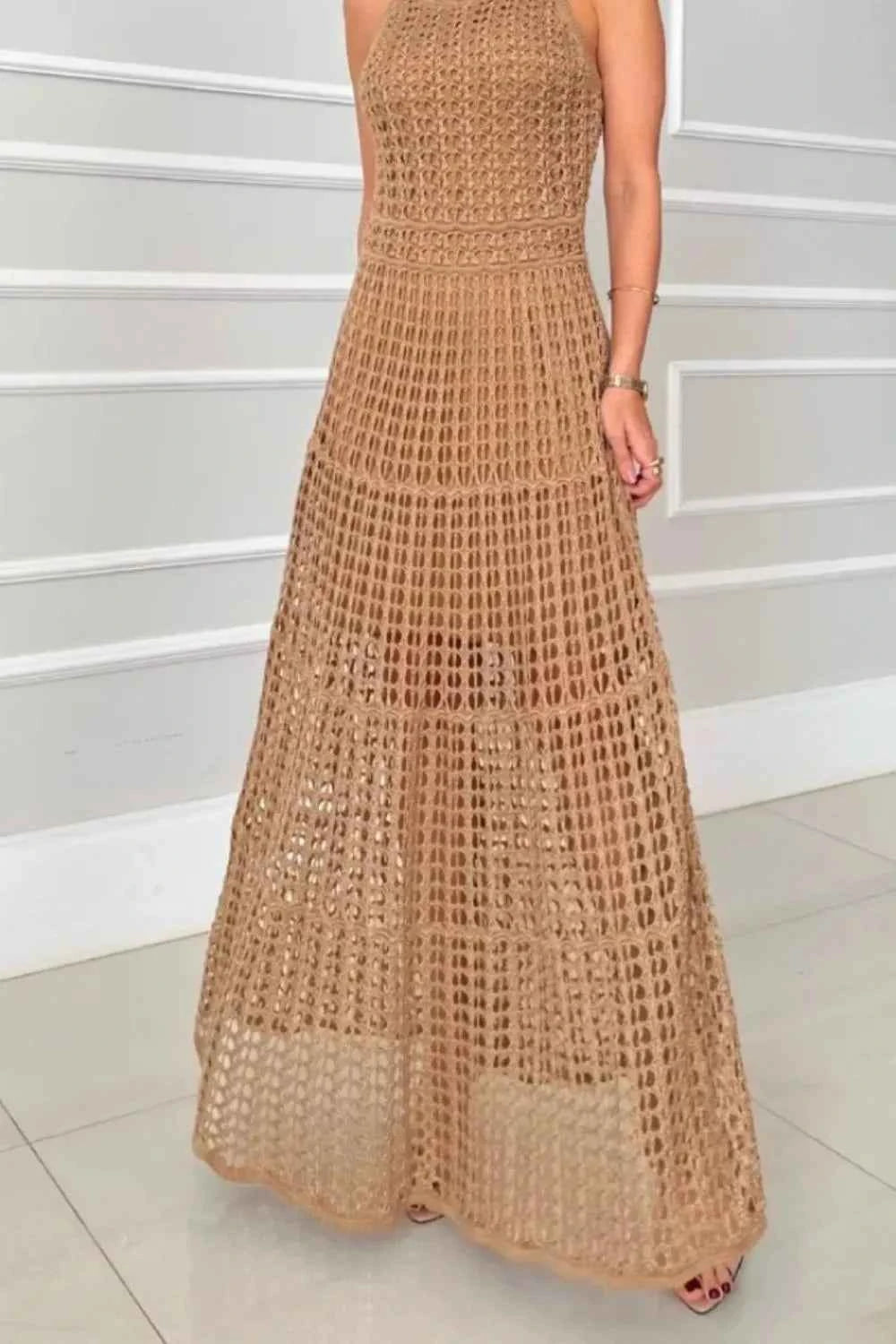 Hollowed-Out Sleeveless Maxi Dress