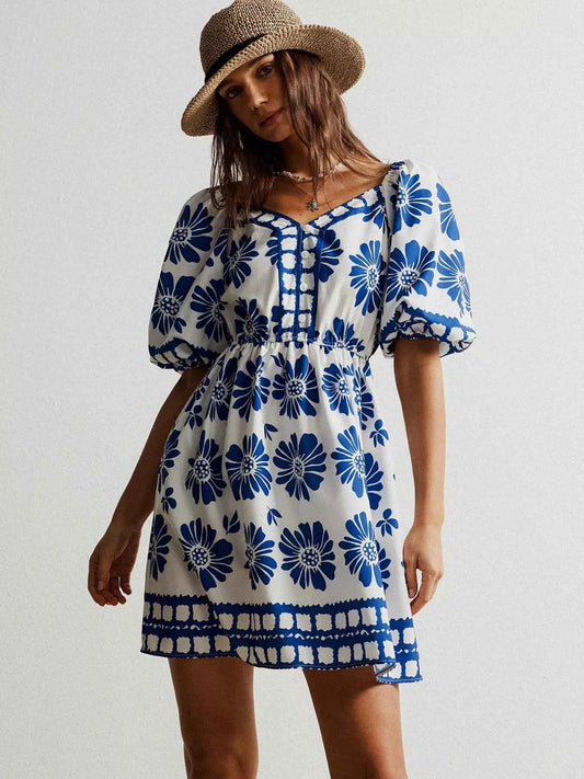 Floral Print Puff Sleeve Mini Dress