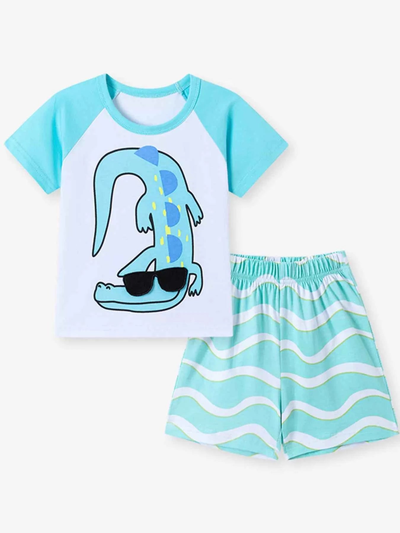 Children's Animal Round Neck Top and Shorts Set
