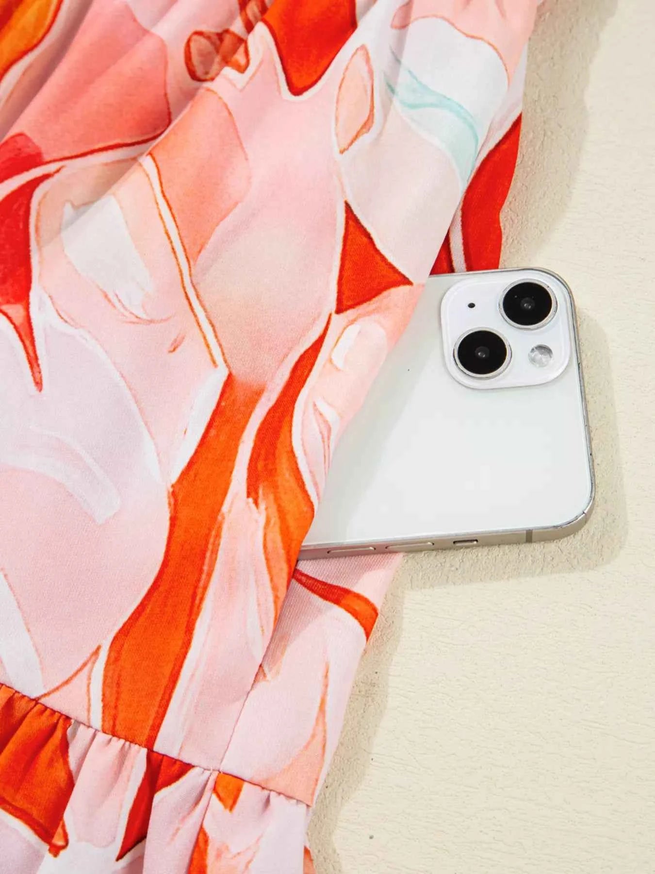 Abstract Print Long Sleeve Tiered Mini Dress