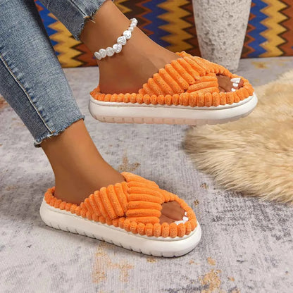 Crisscross Open Toe Platform Slippers