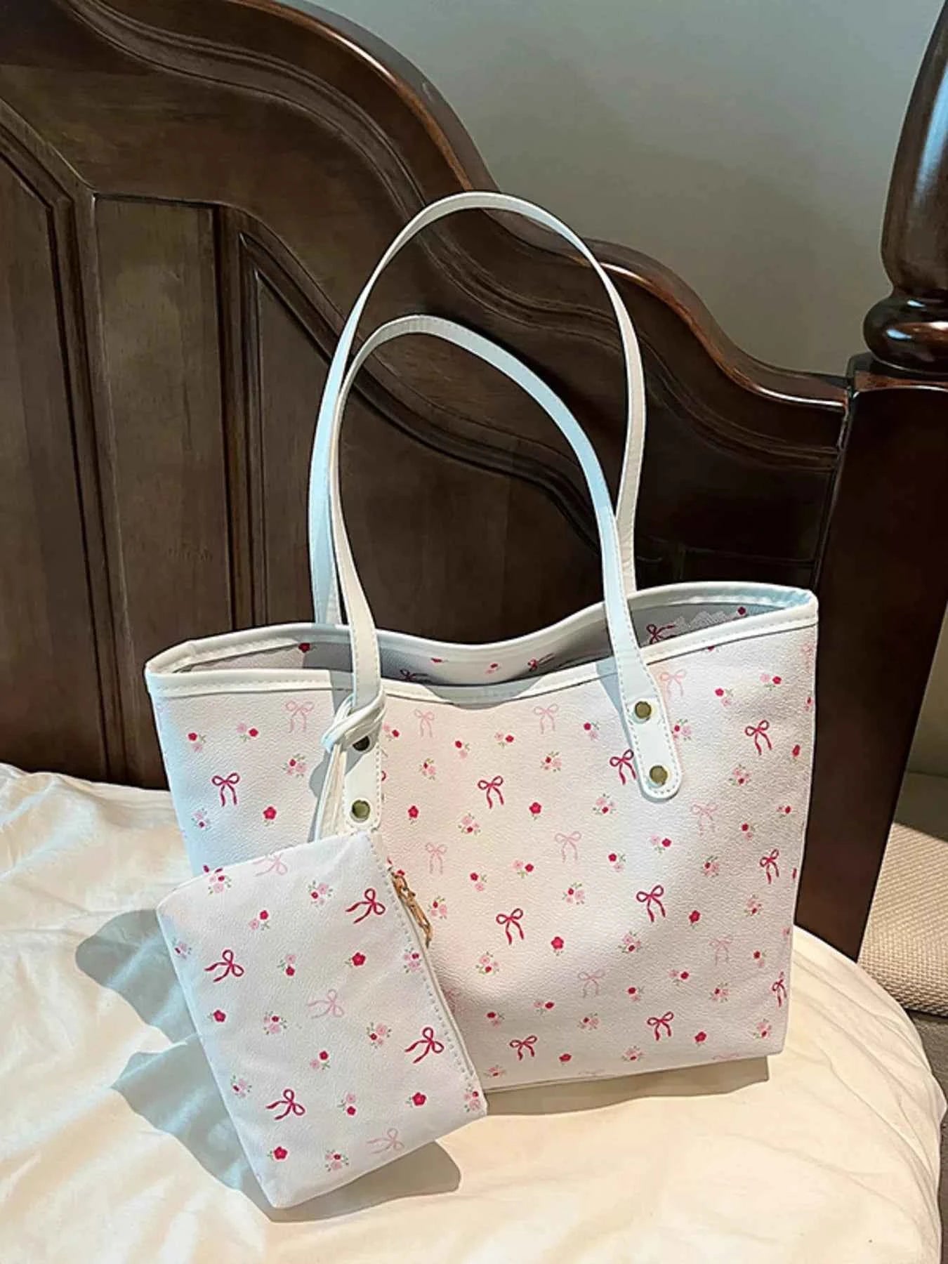 Printed Tote Shoulder Bag with Pouch